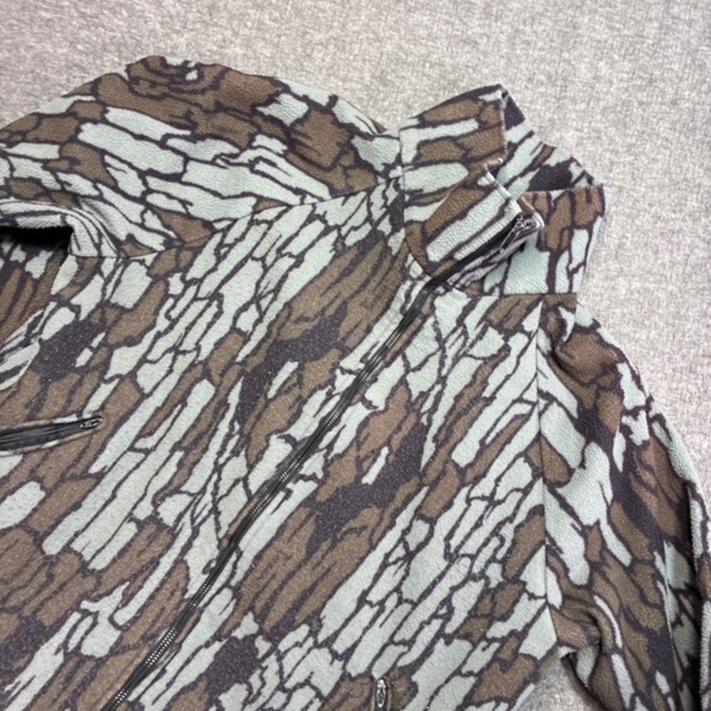 Vintage Camo Fleece Jacket Mens Large Polartec Full Zip Jacket Bark Pattern Hunt